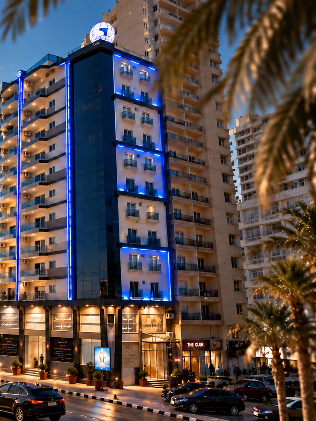 Jumeirah Tower lit at dusk